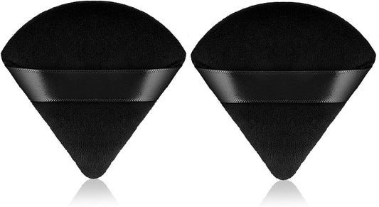 2 Pieces Triangle Powder Puffs Face Cosmetic Powder Puff Washable Reusable Soft Plush Powder Sponge Makeup Foundation Sponge for Face Body Loose Powder Wet Dry Makeup Tool (2Pcs Black)
